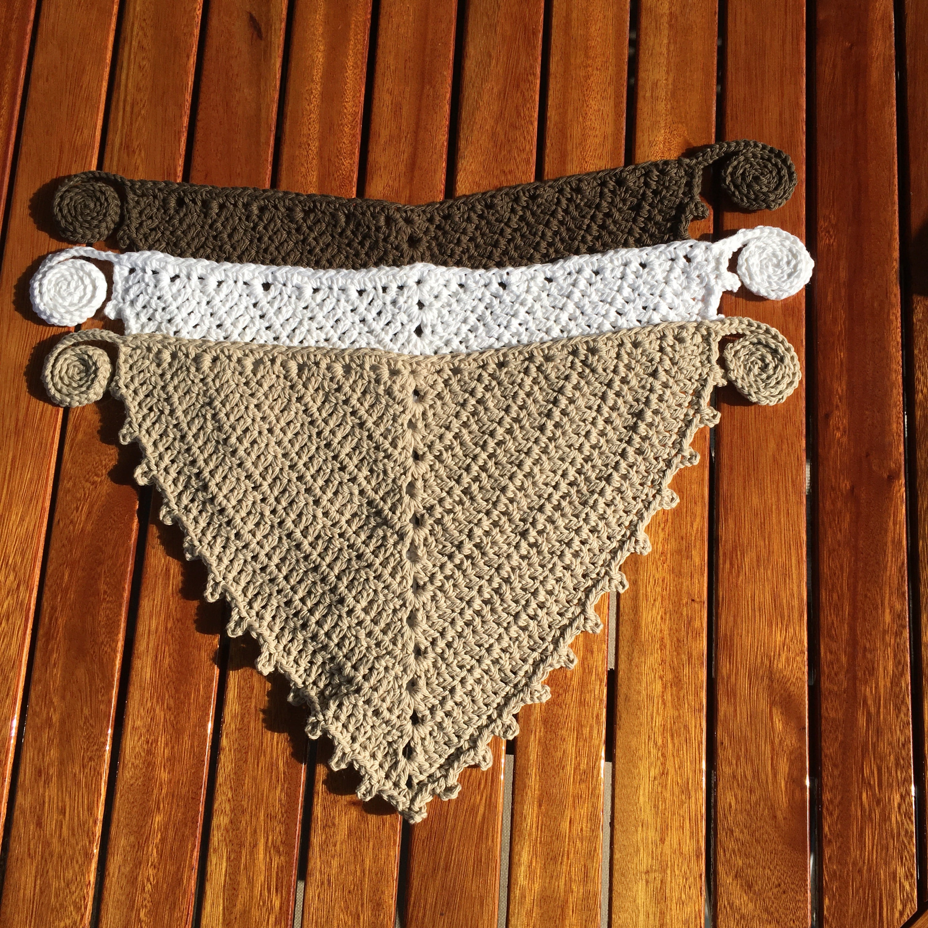 Neutral Boho Cotton Crochet Bandana- Brown, White, Tan